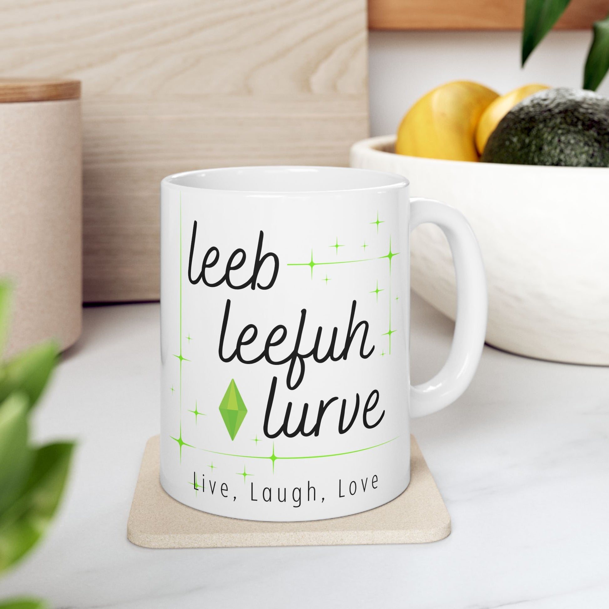 Simlish Leeb Leefuh Lurve 11oz White Ceramic Mug