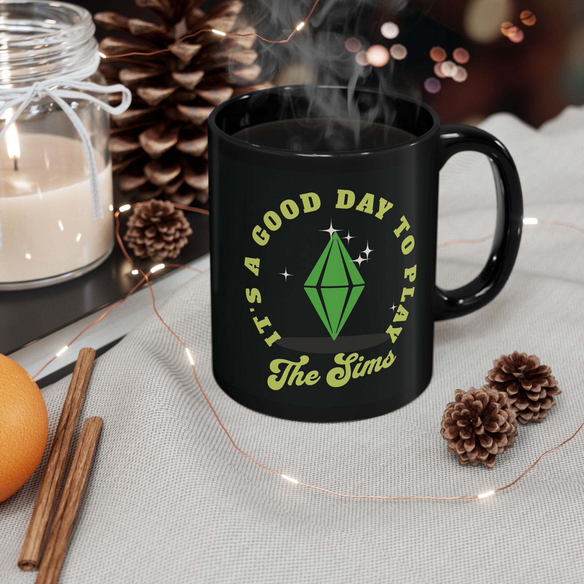 It's A Good Day To Play The Sims 11oz Black Ceramic Coffee Mug
