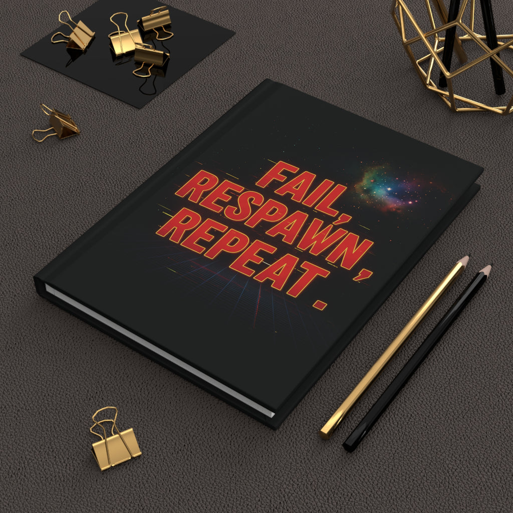 Fail, Respawn, Repeat Hardcover Matte Journal, Perfect for Gamers