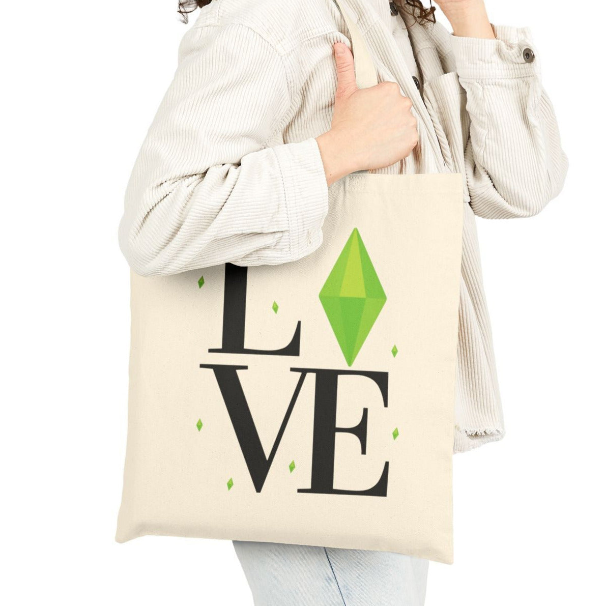 LOVE with Green Plumbob The Sims Canvas Tote Bag, Perfect for Simmers