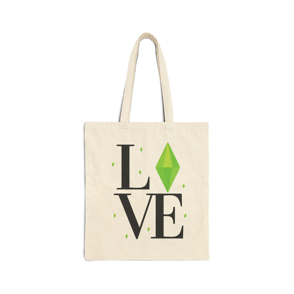 LOVE with Green Plumbob The Sims Canvas Tote Bag, Perfect for Simmers