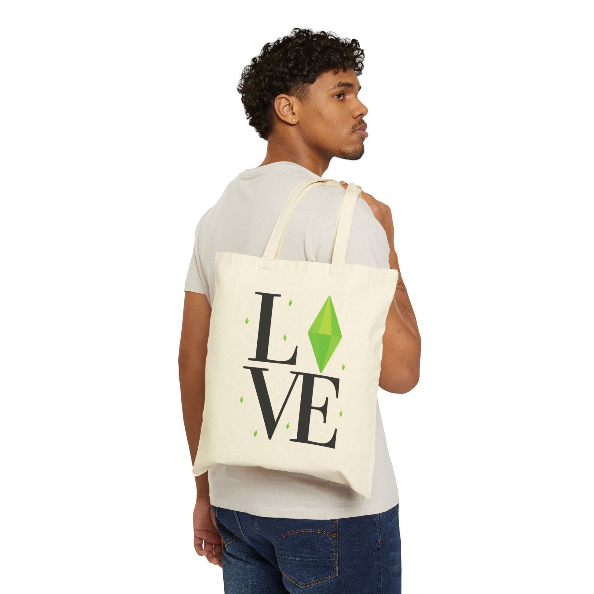 LOVE with Green Plumbob The Sims Canvas Tote Bag, Perfect for Simmers