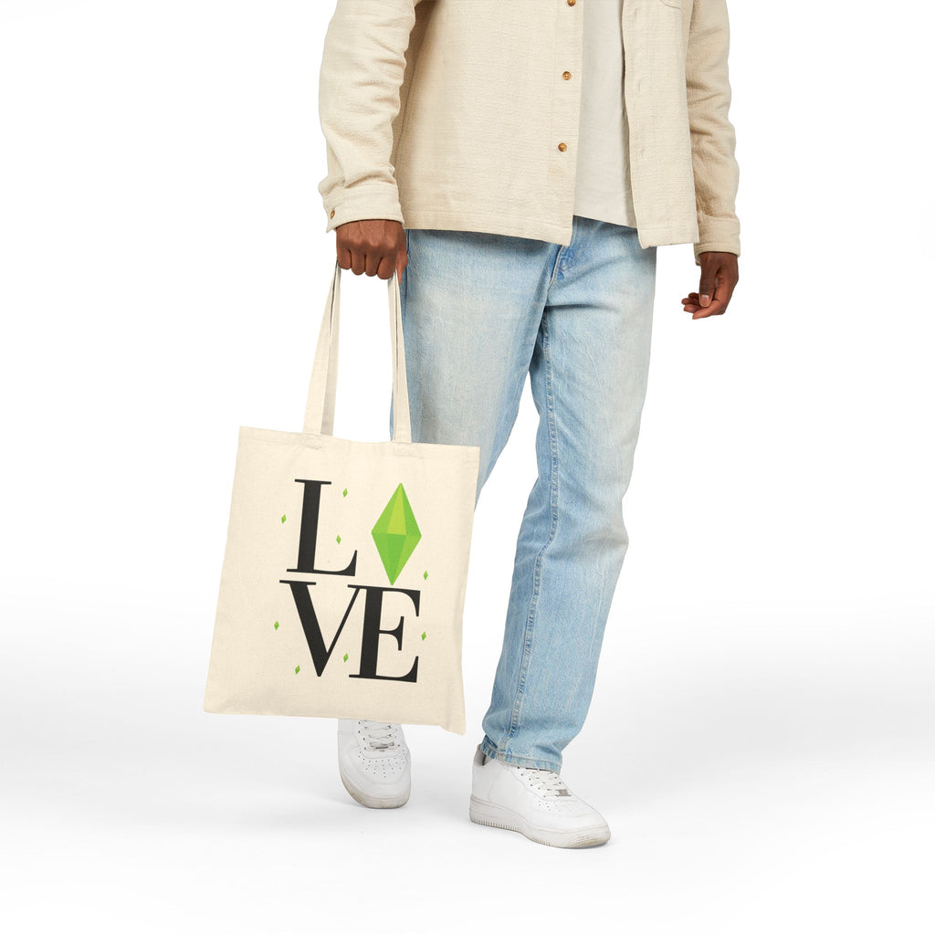 LOVE with Green Plumbob The Sims Canvas Tote Bag, Perfect for Simmers