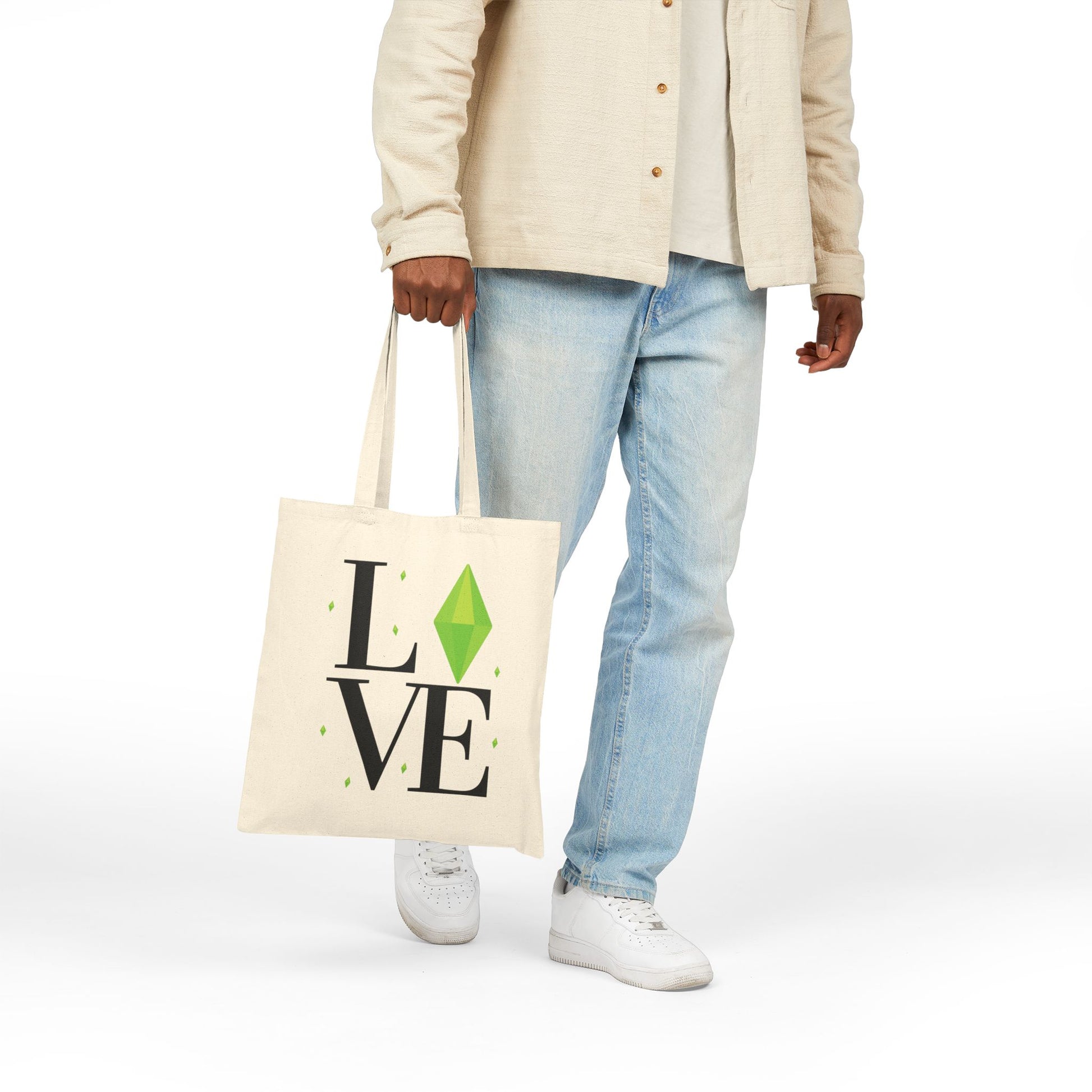 LOVE with Green Plumbob The Sims Canvas Tote Bag, Perfect for Simmers