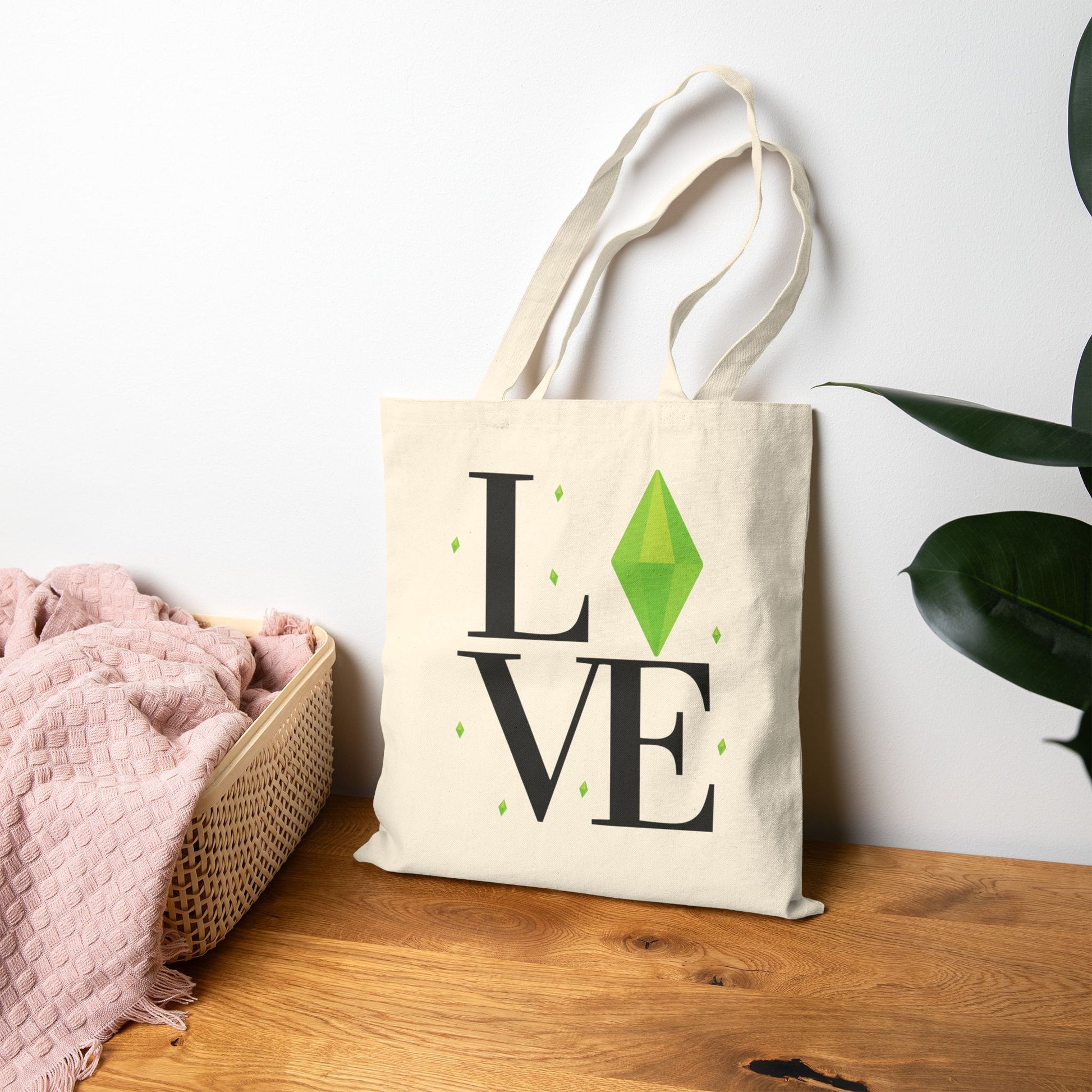 LOVE with Green Plumbob The Sims Canvas Tote Bag, Perfect for Simmers