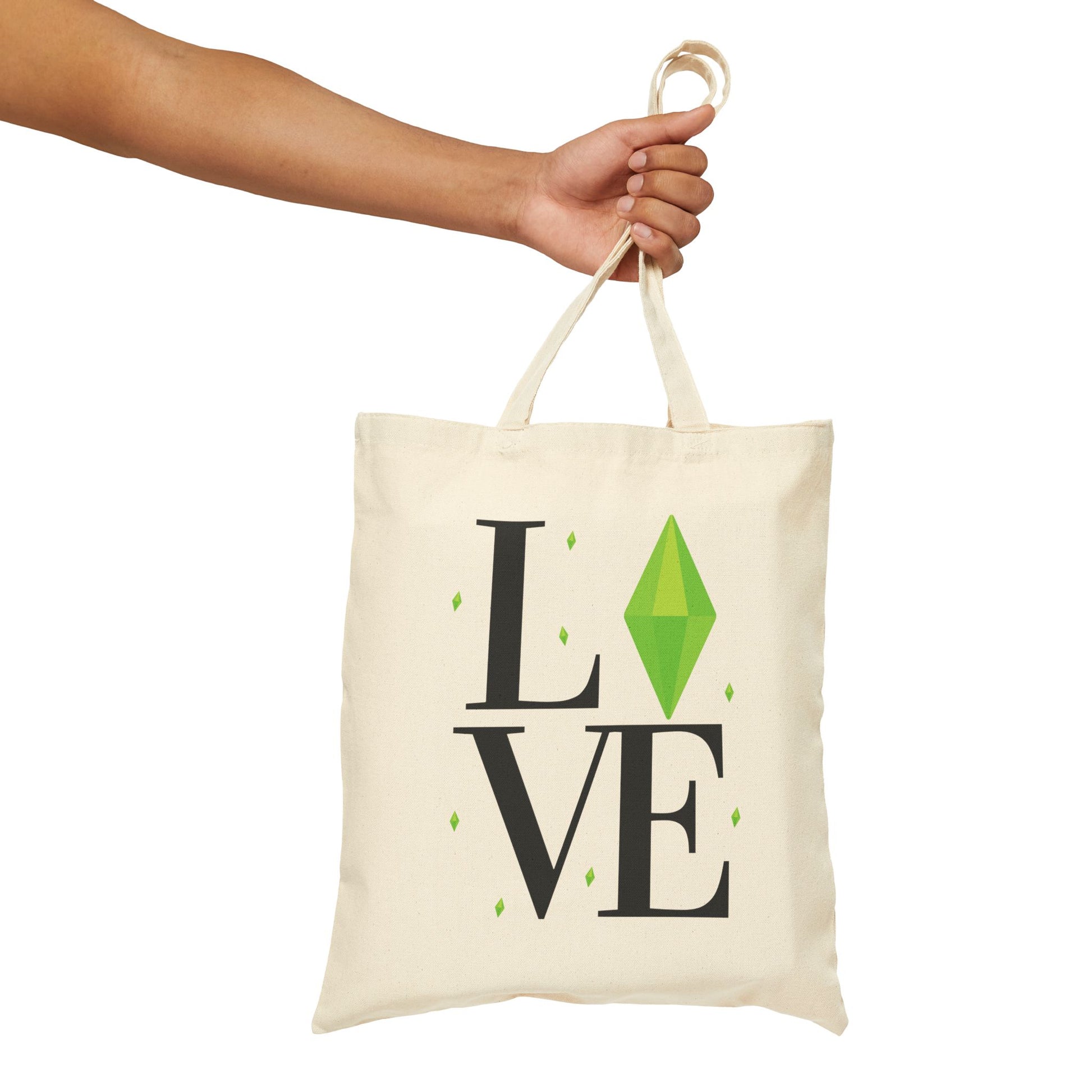 LOVE with Green Plumbob The Sims Canvas Tote Bag, Perfect for Simmers