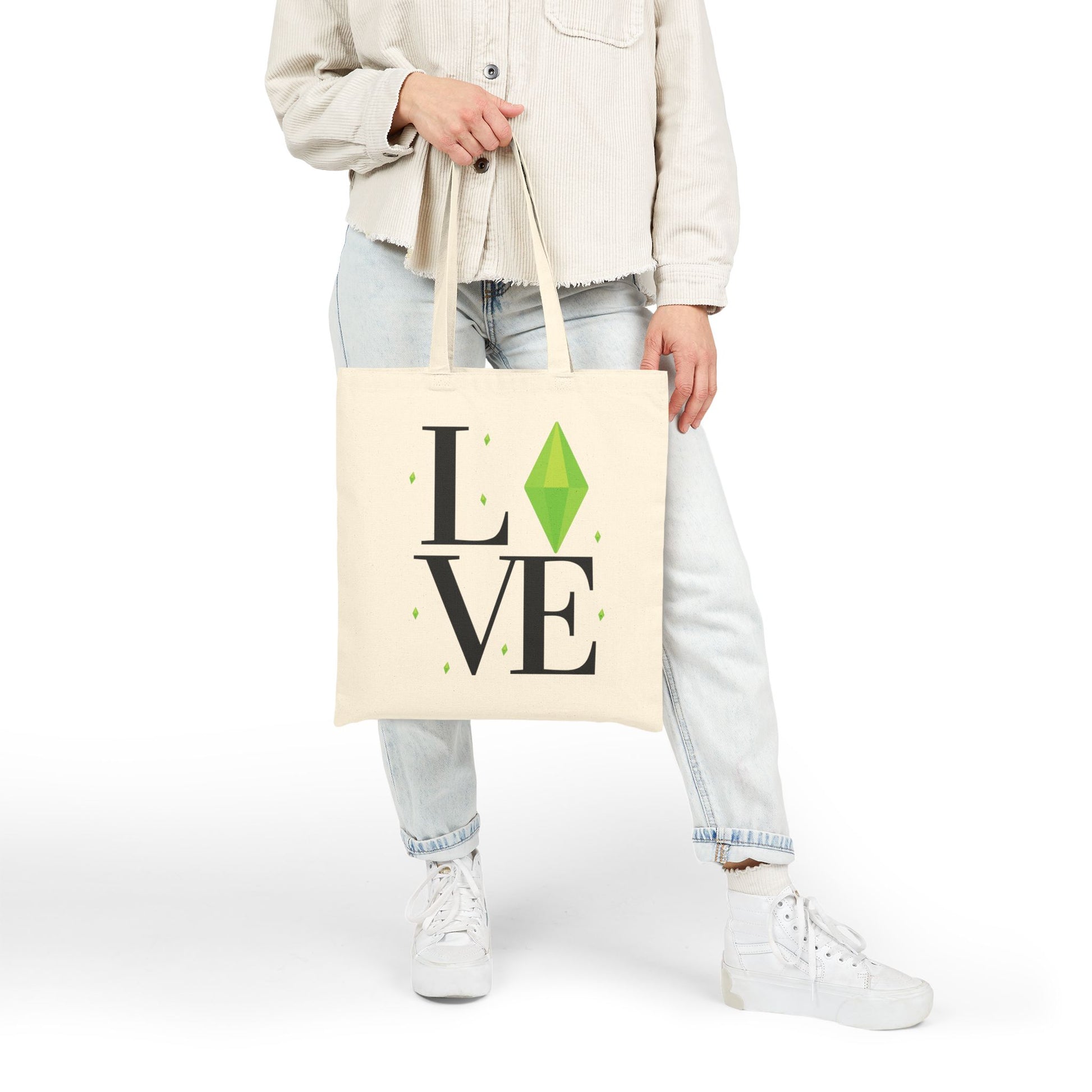 LOVE with Green Plumbob The Sims Canvas Tote Bag, Perfect for Simmers