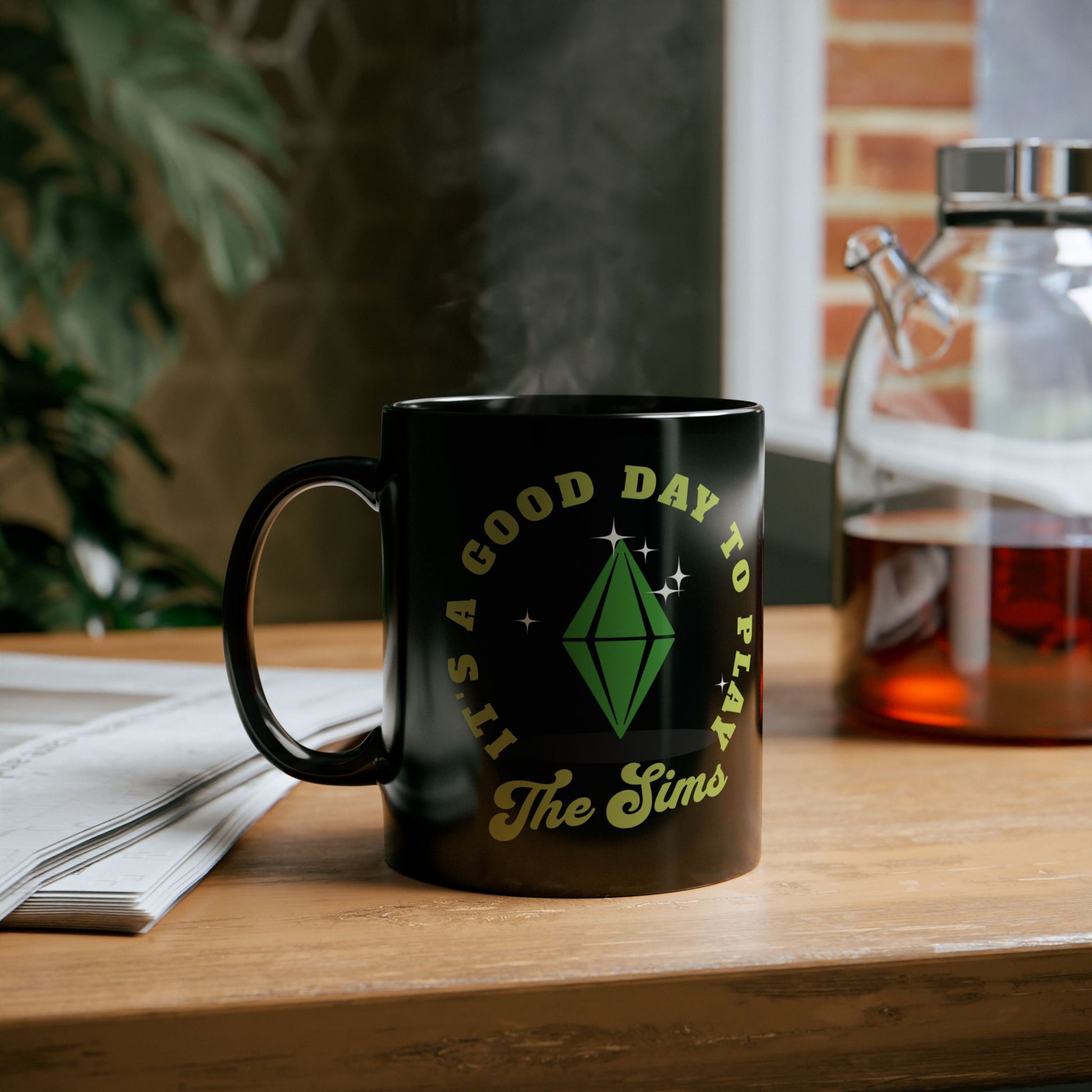 It's A Good Day To Play The Sims 11oz Black Ceramic Coffee Mug